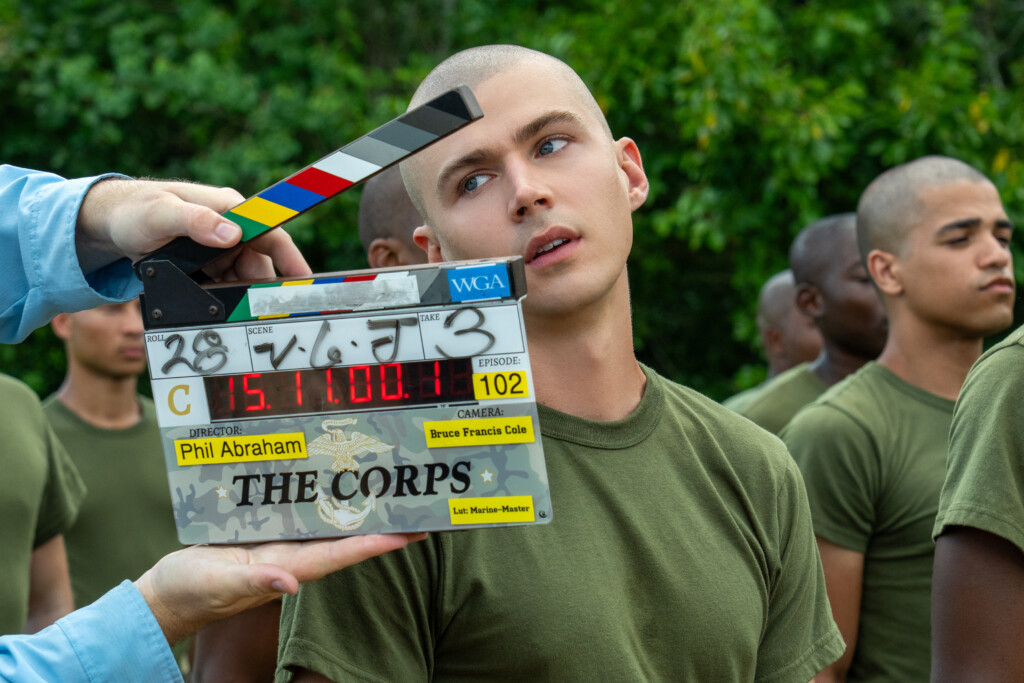 Boots Netflix training camp still featuring Miles Heizer and Liam Oh.